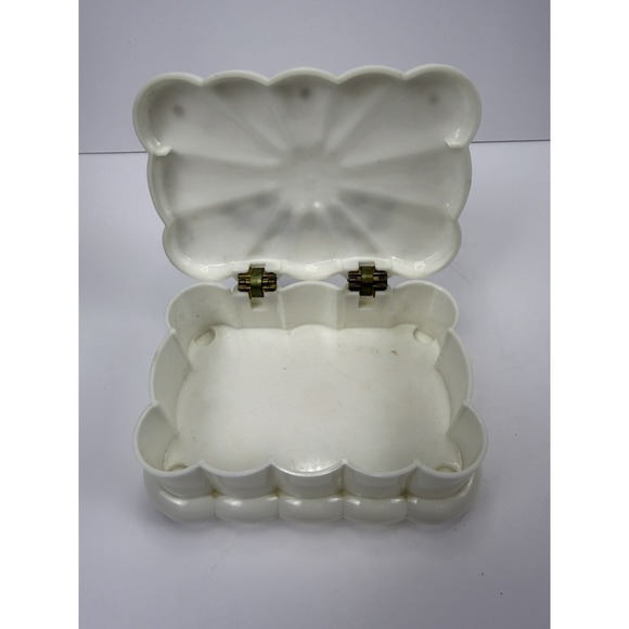 Vintage Menda 1950's Embellished White trinket box w/Matching  Handheld Mirror - Picture 10 of 16